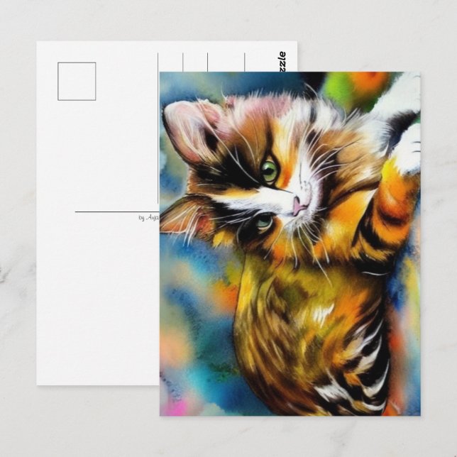 Postal Liegende Katze, Aquarell -  (Anverso / Reverso)
