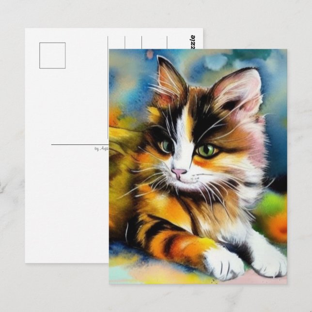 Postal Liegende Katze, Aquarell -  (Anverso / Reverso)