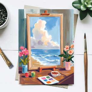 Postal Lienzo de caballete de artista pintura acuarela