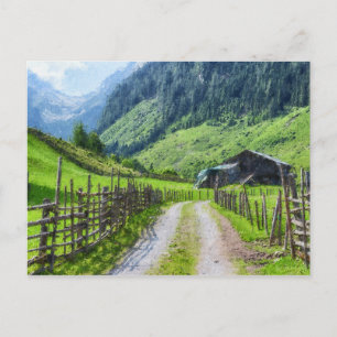 Postal Lienzo de pintura al óleo de tierras agrícolas del