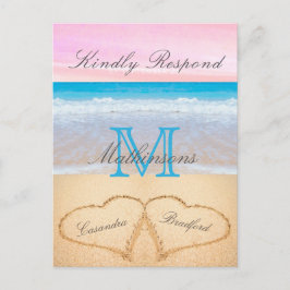 Postal Light Blus Pink 2 Heart Sand Beach Wedding RSVP