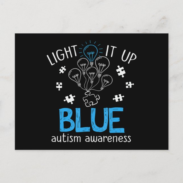 Postal Light It Up Blue Autism Awareness Autistic Puzzle  (Anverso)