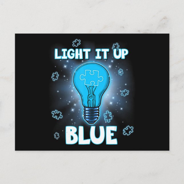 Postal Light It Up Blue Autism Shirt I Wear Blue For Awar (Anverso)