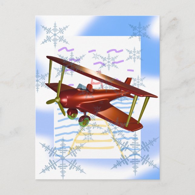 Postal Lighthouse Pier Biplane Olas azules (Anverso)