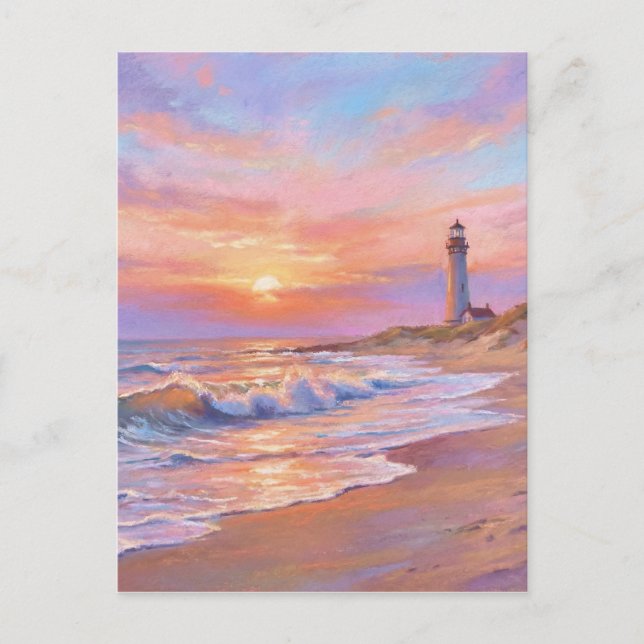 Postal Lighthouse Shore Sunset - Pastel Painting Style (Anverso)