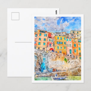 Postal Liguria Italia Famoso Sketch acuarela de viajes