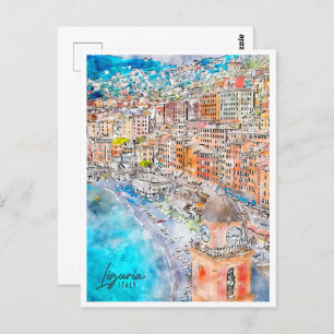 Postal Liguria Italia Travel Place Watercolor