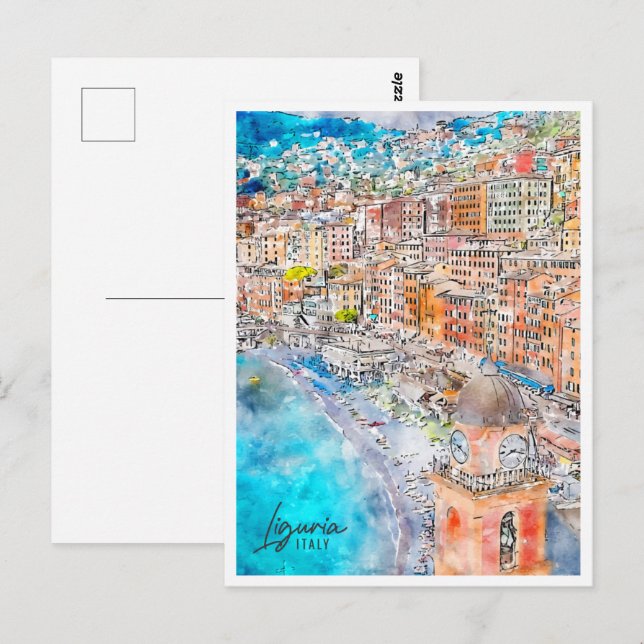 Postal Liguria Italia Travel Place Watercolor (Anverso / Reverso)
