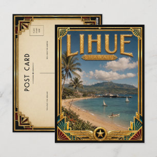 Postal Lihue Hawaii Arte Deco Vintage Edad Dorada