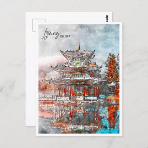 Postal Lijiang China Travel Place Watercolor