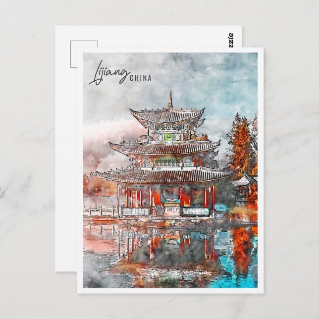 Postal Lijiang China Travel Place Watercolor (Anverso / Reverso)