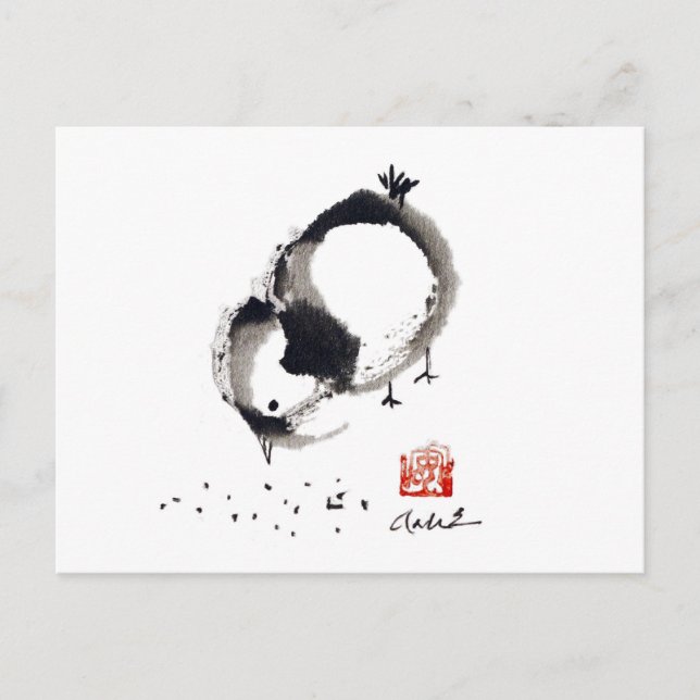 Postal Lil Chick, Sumi-e por Andrea Erickson (Anverso)