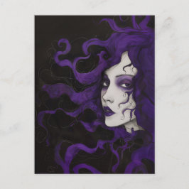 Postal Lila Art Nouveau Gótico Mujer Morado Negro 