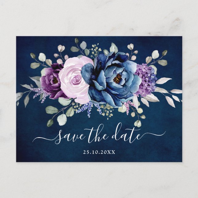 Postal Lila Azul Polvo Naval Flor de Lila Blooms Guarda l (Anverso)