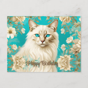 Postal Lilac Lynx Point Siamese Retrato Art Cumpleaños