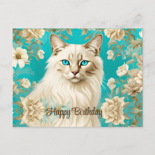 Postal Lilac Lynx Point Siamese Retrato Art Cumpleaños (Anverso)