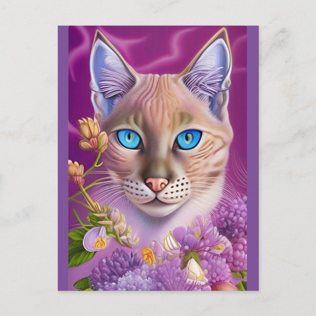 Postal Lilac Lynx señala gato siamés en violeta (Anverso)