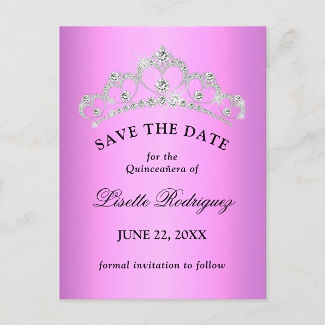 Postal Lilac Purple Quinceanera Guardar La Fecha (Anverso)