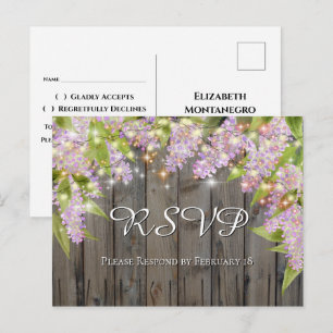 Postal Lilacs acuarela con Wood & Lights Wedding RSVP