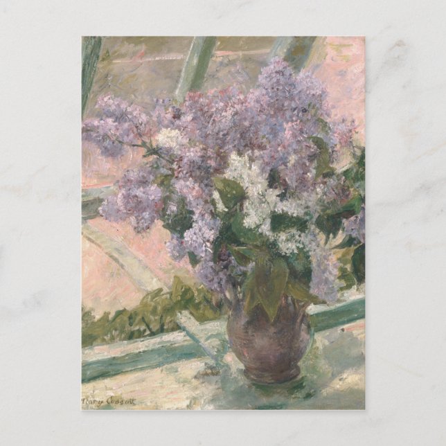 Postal Lilacs en la ventana por Mary Cassatt American Pai (Anverso)