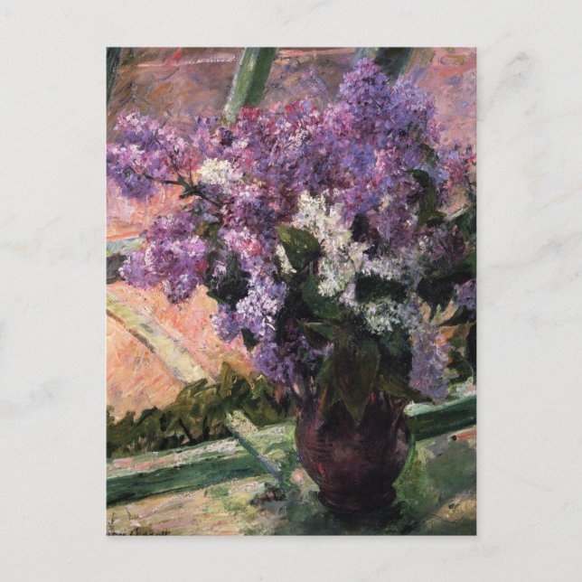 Postal Lilacs en una ventana de Mary Cassatt Postcard (Anverso)