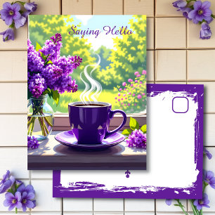 Postal Lilacs morado y café   Sólo diciendo hola