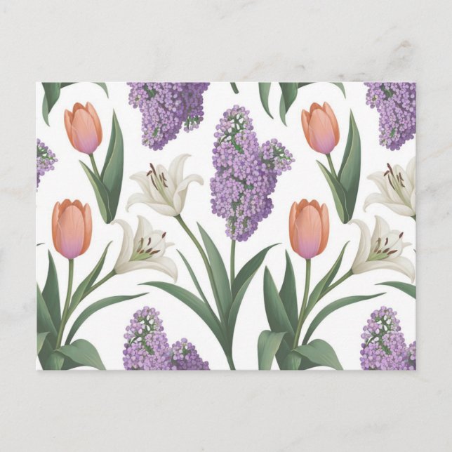 Postal Lilacs Tulips Lilies Postcard (Anverso)