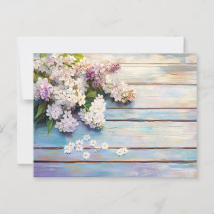 Postal Lilacs y Daisies en la madera Pastel