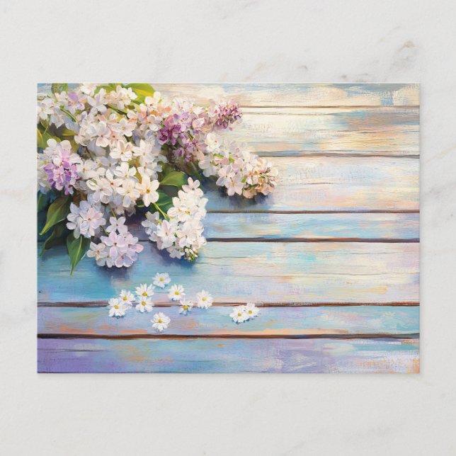 Postal Lilacs y Daisies en la madera Pastel (Anverso)