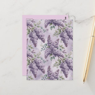 Postal Lilas Flores de Lila Verde Salvia Lavanda Polvorie
