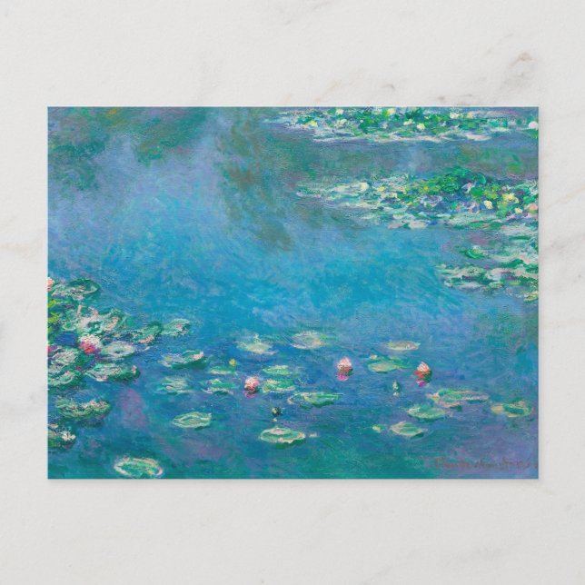 Postal Lilias de agua monet de deshielo de la efema flora (Anverso)