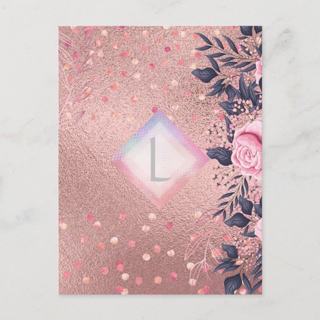 Postal Lilibet Monograma Floral en Rosado apto para una P (Anverso)