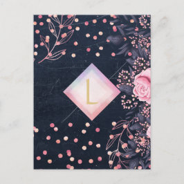 Postal Lilibet Monograma Navy Rosegold Regalos Princesas 