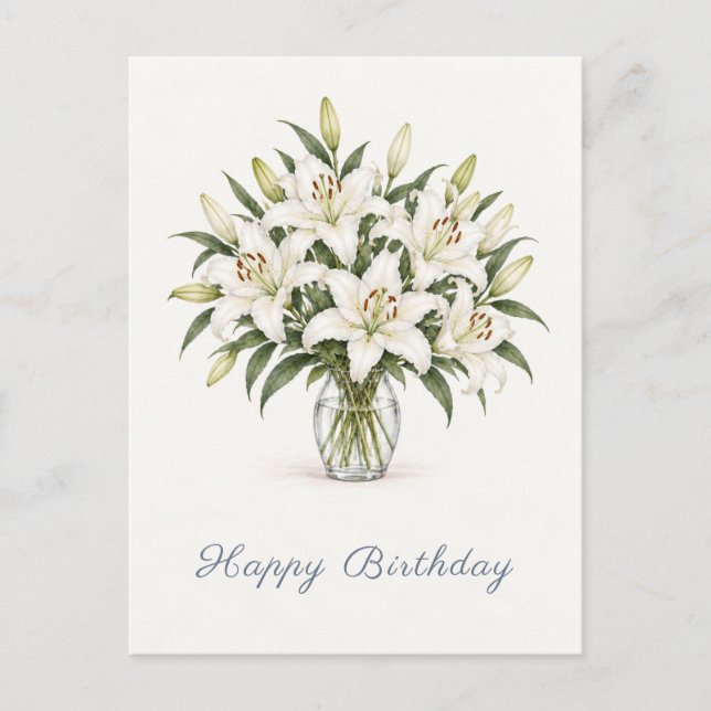 Postal Lilios Blancos Feliz Cumpleaños (Anverso)