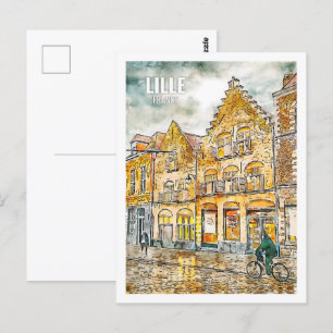 Postal Lille France Famoso Travel Place Watercolor