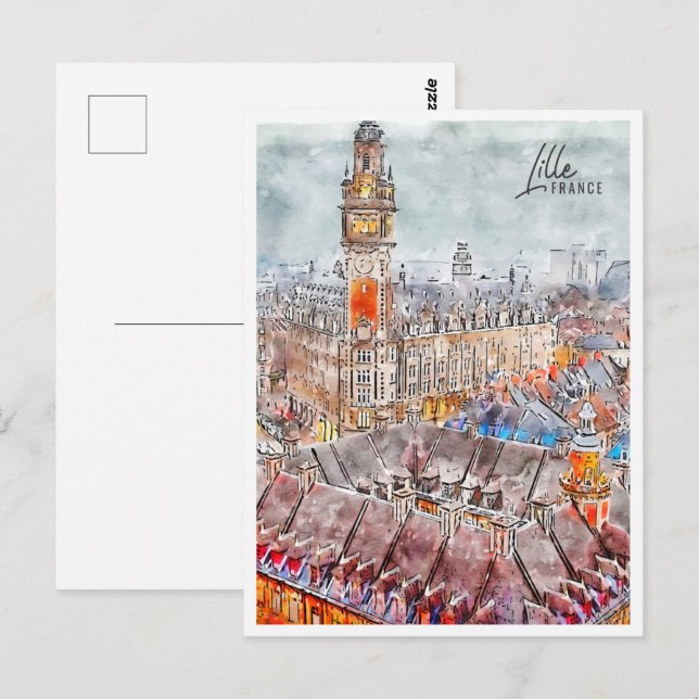 Postal Lille France Travel Place Watercolor (Anverso / Reverso)