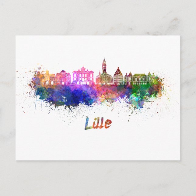 Postal Lille skyline in watercolor (Anverso)