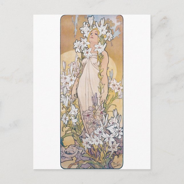 Postal Lily (Cuatro Flores), Alphonse Mucha (Anverso)