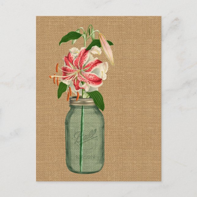 Postal Lily fleur dans un pot Mason (Anverso)