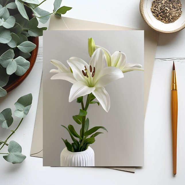 Postal Lily Lullaby | Pintura floral blanca simple (Subido por el creador)