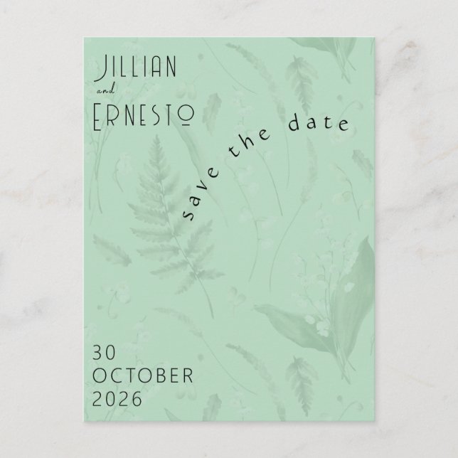 Postal Lily of Valley || Foto verde suave Guardar la fech (Anverso)