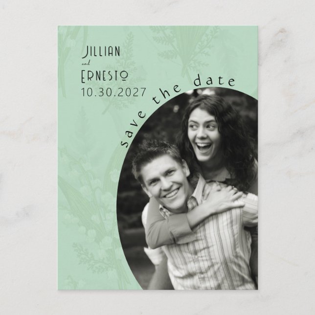 Postal Lily of Valley || Sage Green Save the Date (Anverso)