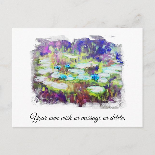Postal *|* Lily Pads Monet Pond AR23 Texto personalizado (Anverso)