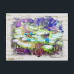 Postal ** Lily Pads - Monet Pond Gold HandWritings AR AR2<br><div class="desc">POSTCARD POST CARD )Audaz Monet clásico alterado digitalmente con antigua letra falsa de oro y un sutil fondo de color arcoiris pastel. El fondo es de color gris claro suave. Elegante Femenino Romántico Ephemera Floral Pintura Artista Único Creativo Moderno y Romántico Vintage Old (BUSCAR AR23 para diseños similares) El es...</div>