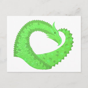 Postal Lime dragón de corazón verde sobre blanco