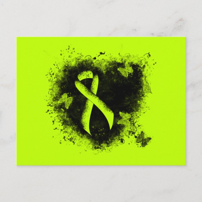 Postal Lime Green Awareness Ribbon Grunge Heart (Anverso)