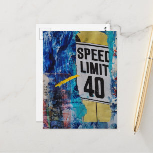 Postal Límite de velocidad es un collage de medios mixtos