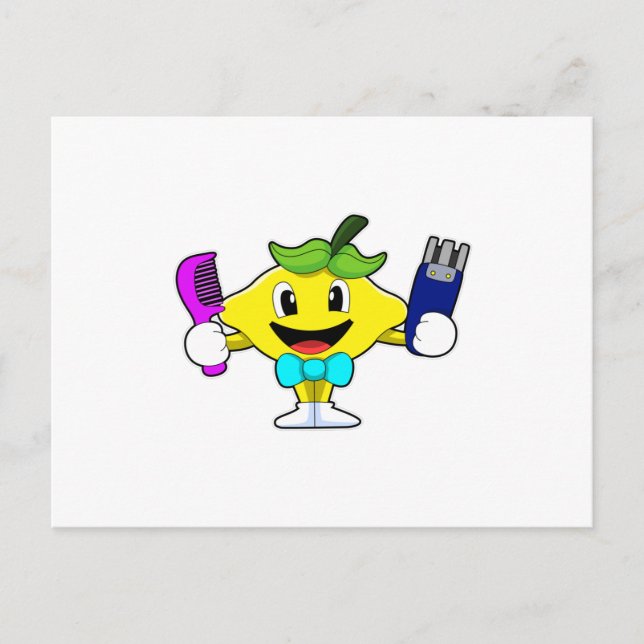 Postal Limón como peluquero con peine y navaja (Anverso)