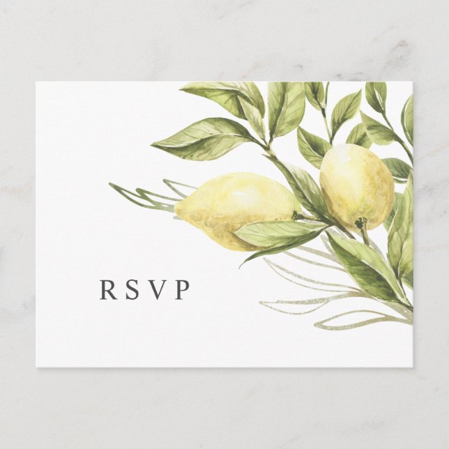 Postal Limón y hojas moda Boda RSVP (Anverso)
