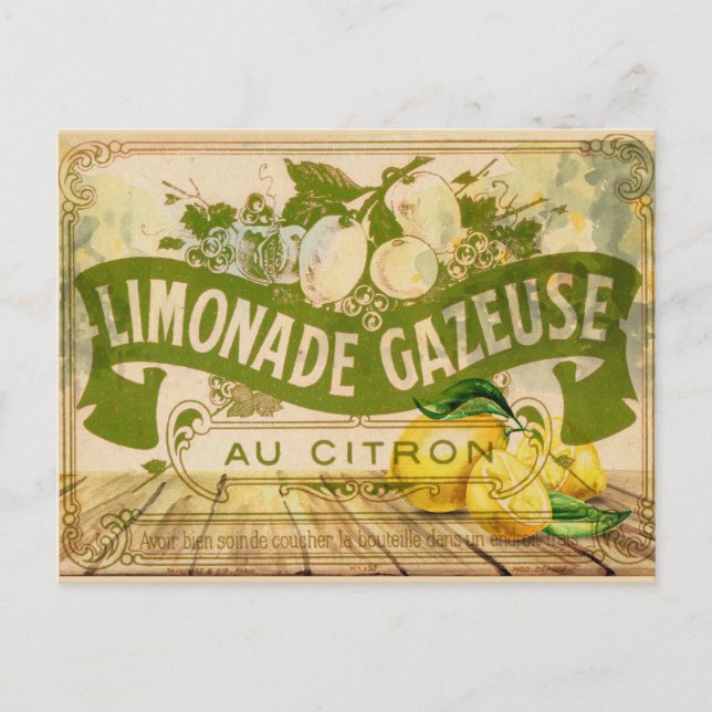 Postal Limonada francesa vintage Limones cítricos de vera (Anverso)